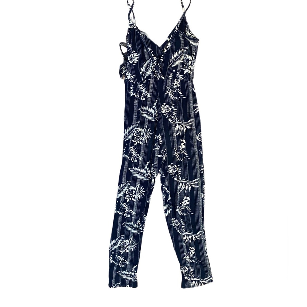 EUC Derek Heart Blue and White Jumpsuit with Floral Print Size S